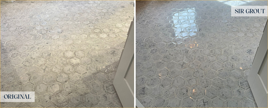 Marble Floor Before and After Our College Grove Stone Polishing Service