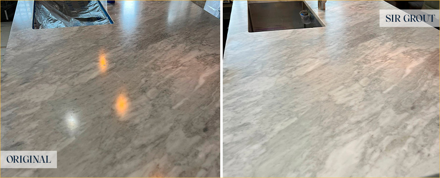 Kitchen Island Before and After an Excellent Stone Honing in Bellevue, TN