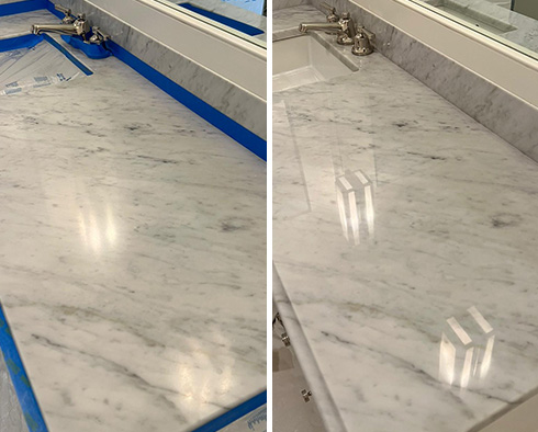 Marble Vanity Before and After a Stone Polishing in Nashville