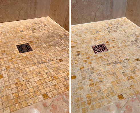 Shower Before and After a Stone Cleaning in Nolensville, TN