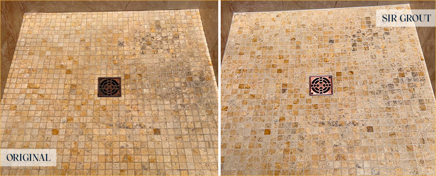 Shower Before and After a Superb Stone Cleaning in Nolensville, TN