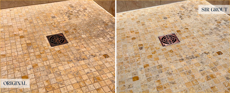 Shower Before and After a Flawless Stone Cleaning in Nolensville, TN