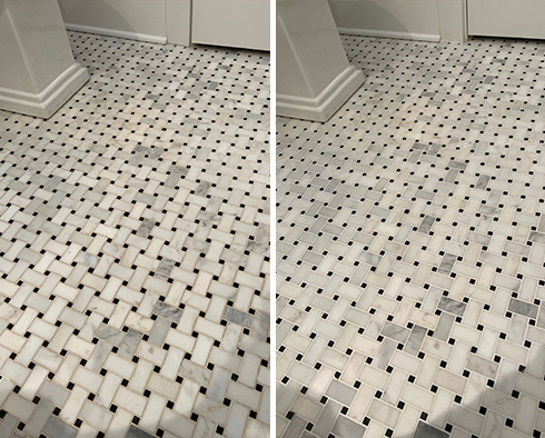 Marble Bathroom Floor Before and After Our Franklin Grout Sealing Service
