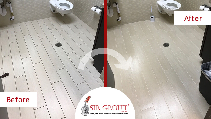 Before and After Picture of a Floor Grout Cleaning Process in Franklin, TN