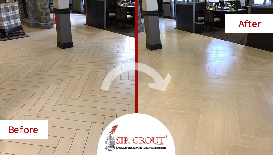 Before and After Picture of a Floor Grout Cleaning in Franklin, TN