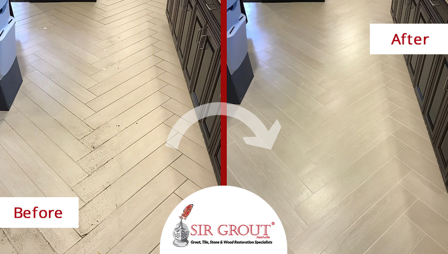 Before and After Picture of a Floor Grout Cleaning Job in Franklin, TN