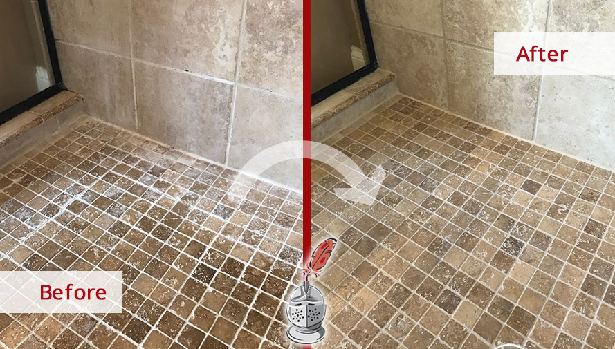 Before and After Picture of a Bathroom Grout Cleaning and Sealing Service in Hendersonville, TN