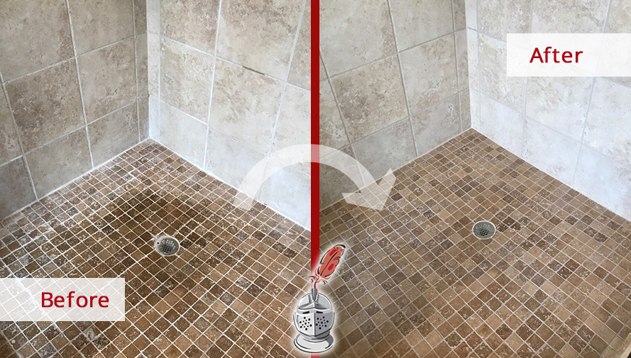Before and After Picture of a Grout Cleaning and Sealing Service in Hendersonville, TN