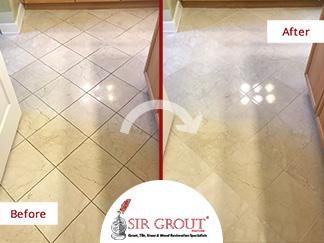 Before and After of a Marble Bathroom Floor Stone Honing and Polishing Service in Nashville, Tennessee