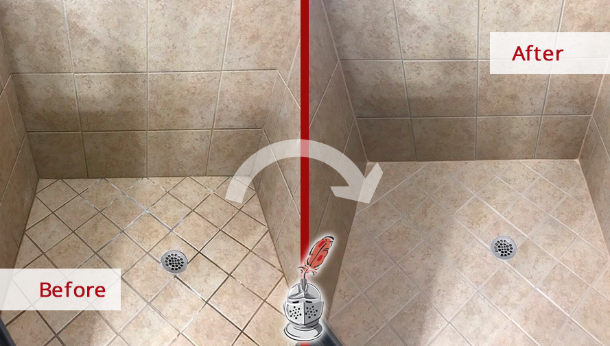 Before and After Picture of a Shower Grout Sealing in Murfreesboro, TN