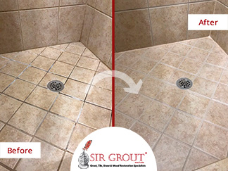 Before and After Picture of a Shower Grout Sealing in Murfreesboro, Tennessee