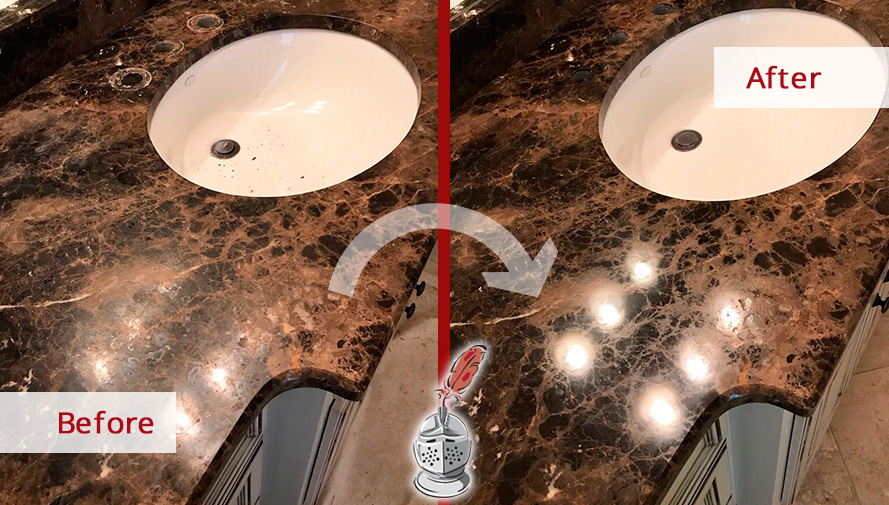 Before and After Picture of a Marble Countertop Stone Honing and Polishing in Brentwood, Tennessee