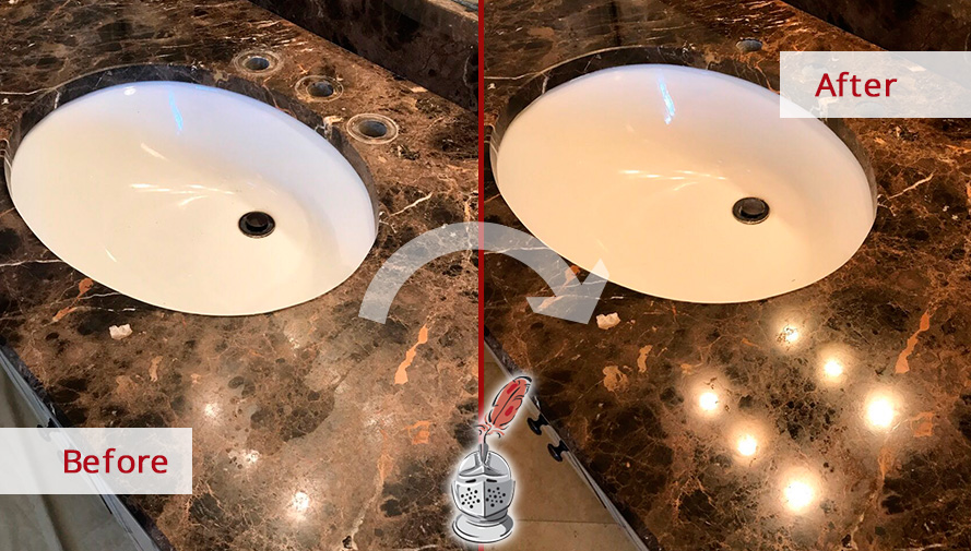 Before and After Picture of a Marble Countertop Stone Honing and Polishing in Brentwood, TN