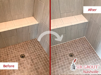 Before and After Picture of a Shower Floor Grout Sealing Job in Hendersonville, Tennessee