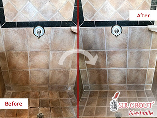 Before and After Picture of a Shower Caulking Service in Franklin, Tennessee