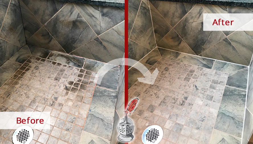 Before and After Picture of a Tile Shower Grout Sealing in Murfreesboro, TN