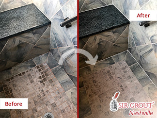 Before and After Picture of a Tile Shower Grout Sealing in Murfreesboro, Tennessee