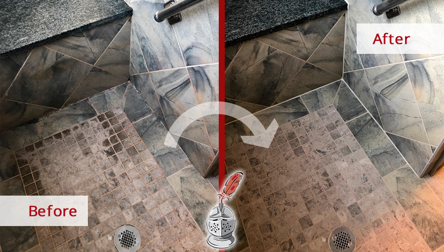 Before and After Picture of a Tile Shower Grout Sealing in Murfreesboro, Tennessee