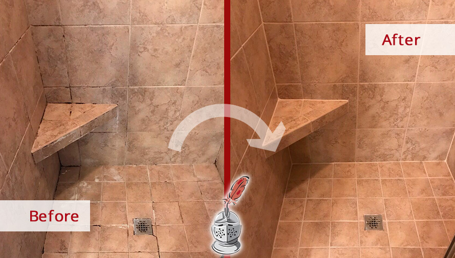 Before and After Picture of a Ceramic Tile Shower Floor Caulking in Murfreesboro, Tennessee