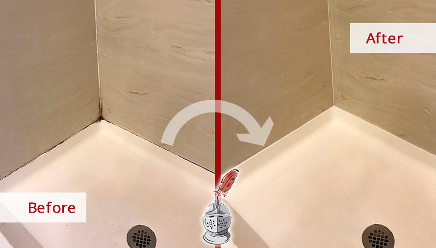 Before and After Picture of a Marble Shower Caulking in Brentwood, TN