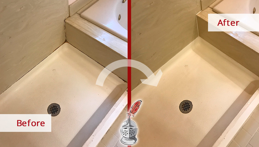 Before and After Picture of a Marble Shower Caulking Service in Brentwood, TN