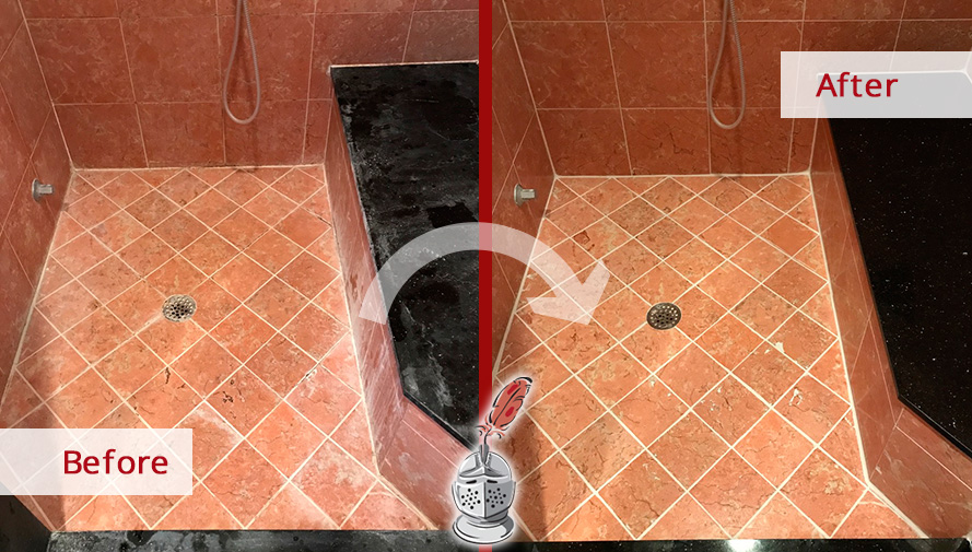 Before and After Picture of a Marble Shower Grout Cleaning in Belle Meade, Tennessee