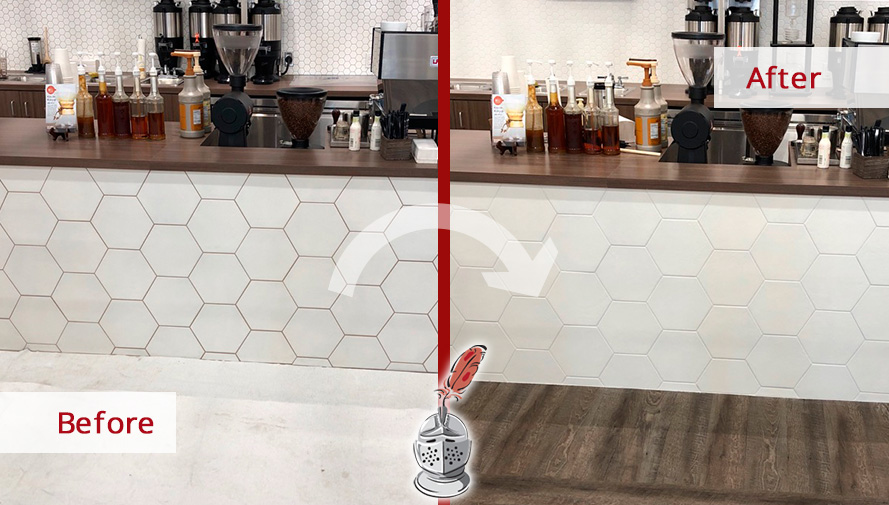 Before and After Picture of a Tile Coffee Shop Grout Recoloring Service in Franklin, Tennessee