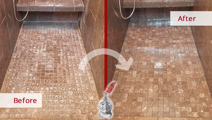 Before and After Picture of a Marble Shower Stone Cleaning Service in Nashville, Tennessee