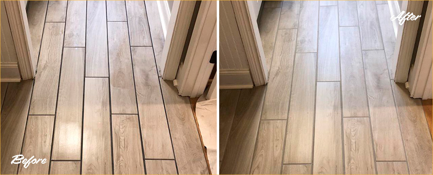 Before and After Picture of a Grout Recoloring Service in Franklin, Tennessee