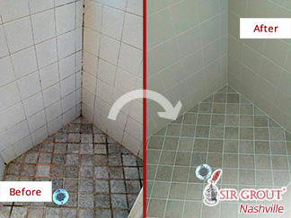 Before and After Picture of a Shower After Our Tile and Grout Cleaners Service in Spring Hill, TN