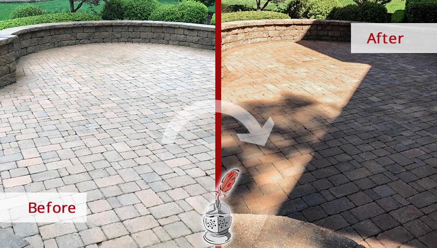 Before and after Picture of This Paver Surface after a Stone Sealing Job in Brentwood, TN