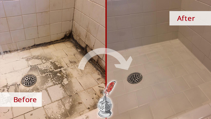 Before and After Picture of a Shower Transformation Thanks to Our Tile and Grout Cleaners in Brentwood, TN