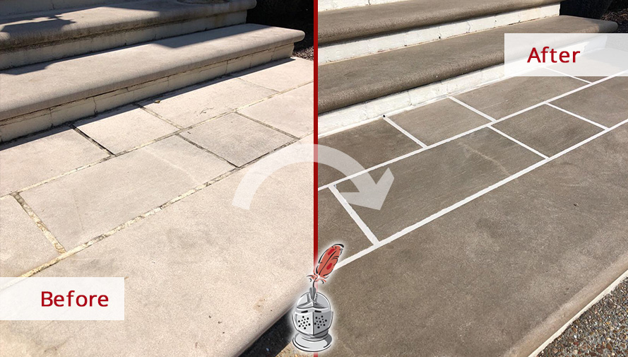 Limestone Entryway Floor Before and After a Stone Cleaning Job in Brentwood, TN