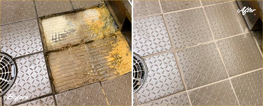 Fast-Food Chain Floor Before and After a Grout Cleaning Service in Franklin, TN