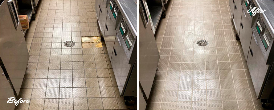 Picture of a Floor Before and After a Grout Cleaning Service in Franklin, TN