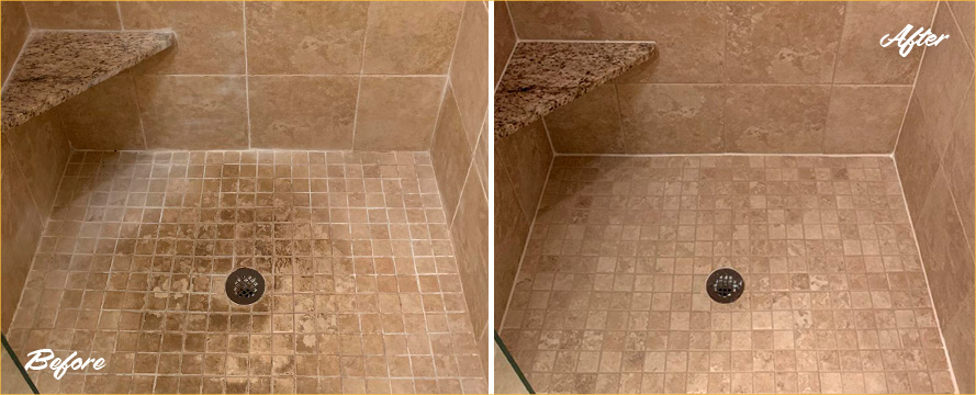 Shower Before and After a Tile Cleaning in Hendersonville, TN