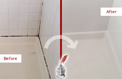 Before and After Picture of a Grout Caulking Service