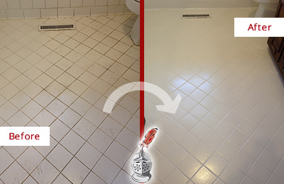 Before and After Picture of Recolored Moldy Shower Grout