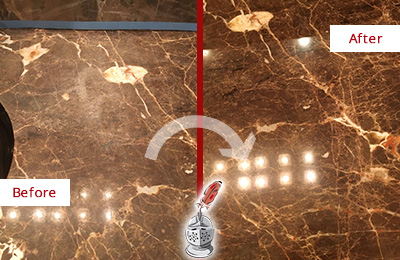 Before and After Picture of a Franklin Marble Stone Countertop Polished to Eliminate Stains