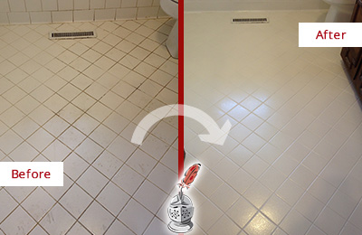 Before and After Picture of a Goodlettsville White Bathroom Floor Grout Sealed for Extra Protection