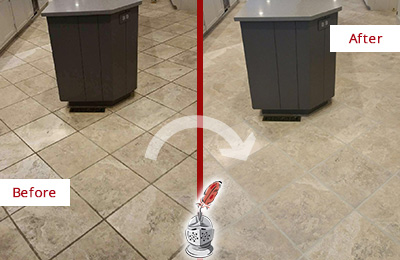 Sir Grout Seals this Stained Franklin Kitchen Floor Grout to Remove Stains Before and After Picture of a Franklin Kitchen Floor Grout Sealed to Remove Stains