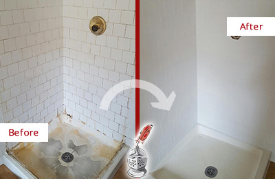Sir Grout Cleans this Eagleville Shower Cleaned to Eliminate Mold Before and After Picture of a Eagleville Shower Cleaned to Eliminate Mold