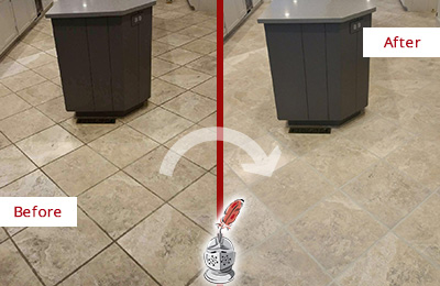 Before and After Picture of a Murfreesboro Kitchen Floor Cleaned to Remove Stains