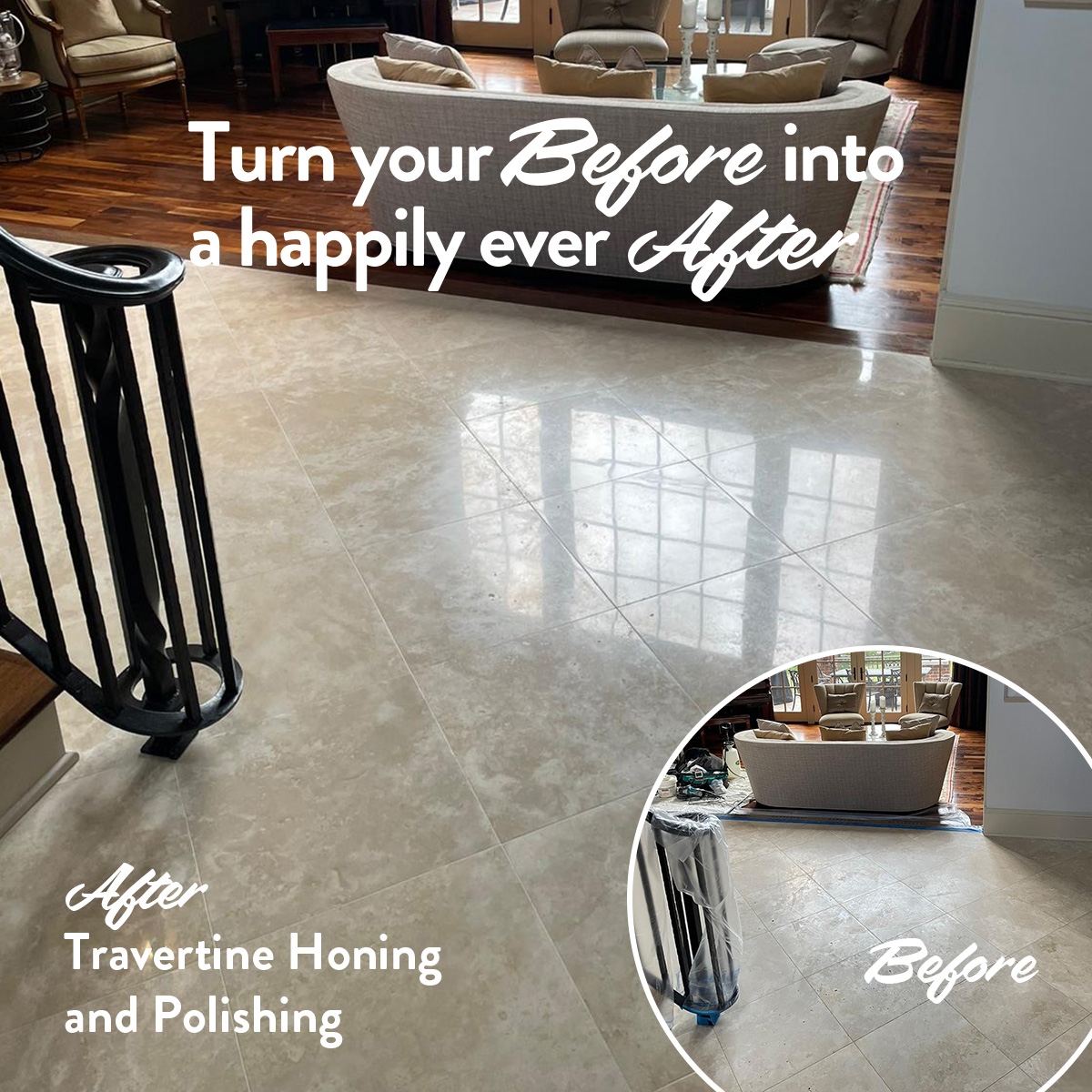 After Travertine Honing and Polishing